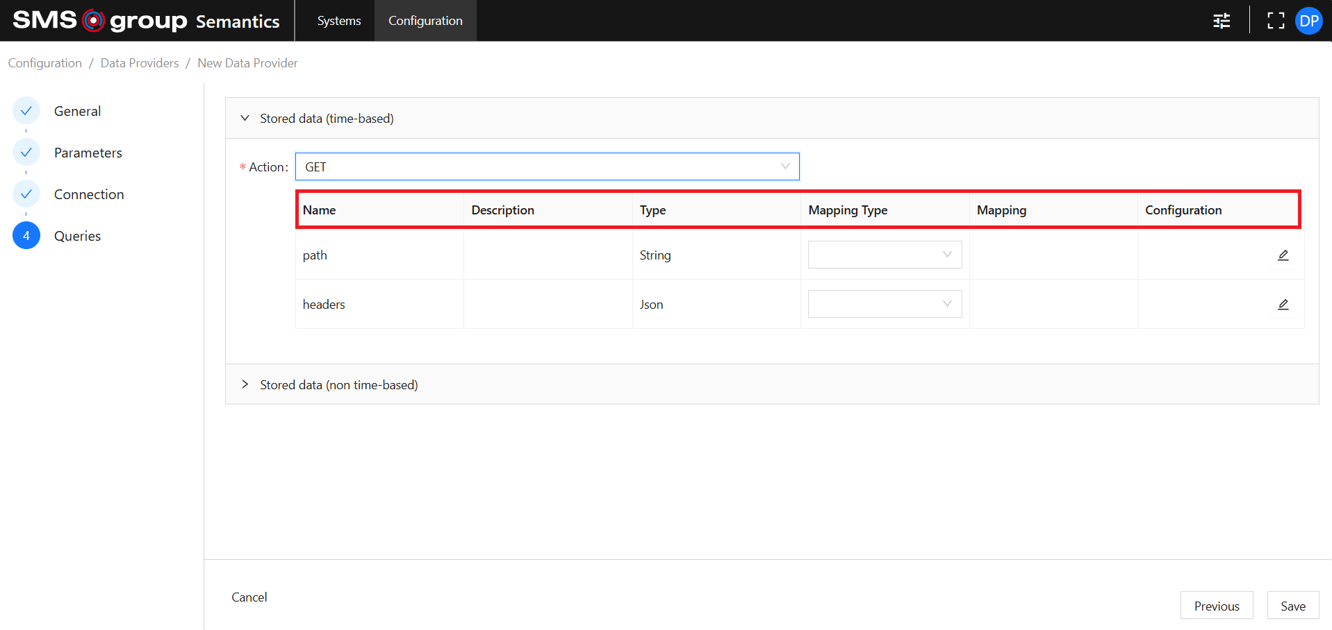 Create Data Provider Queries Configuration Table