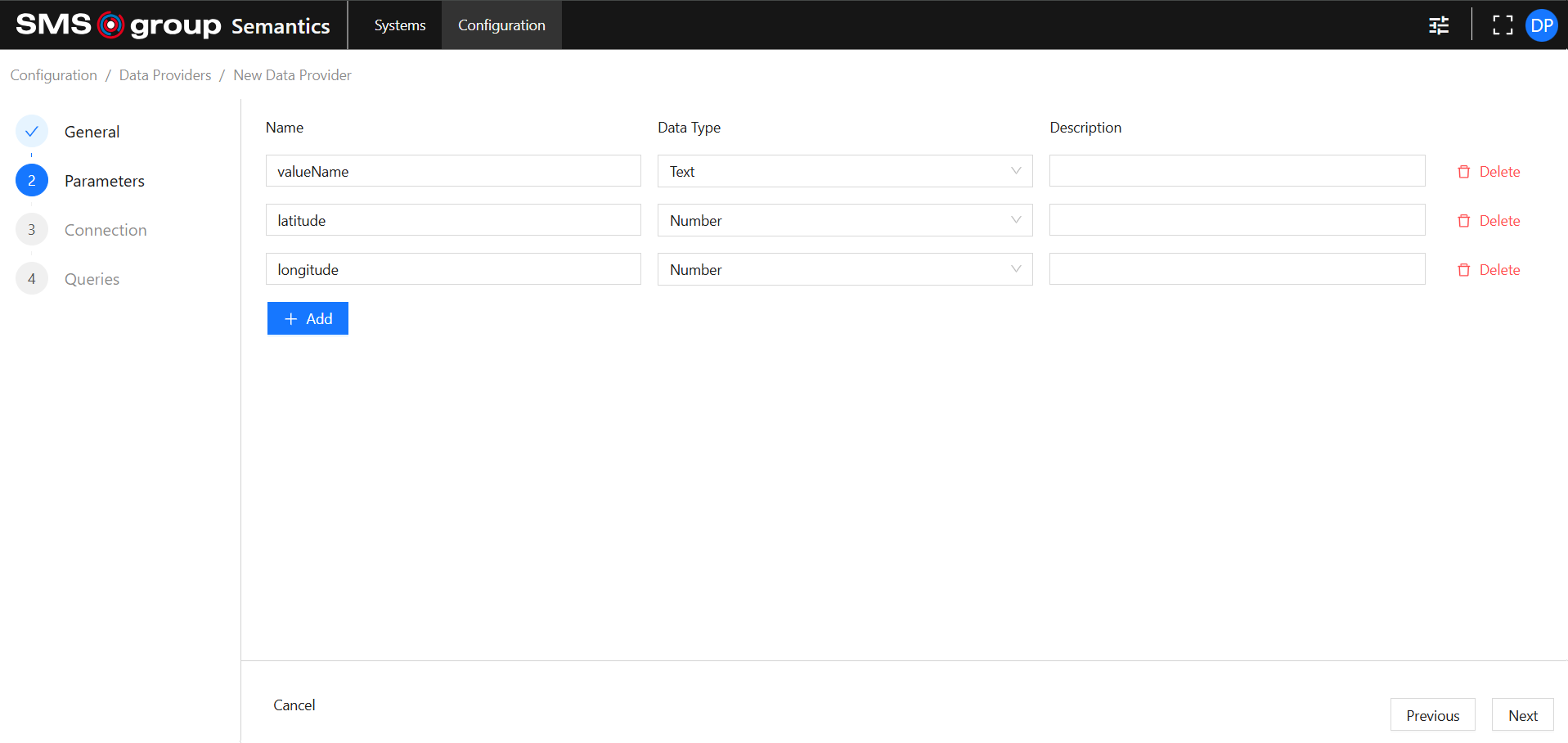 Create Data Provider Example Parameters