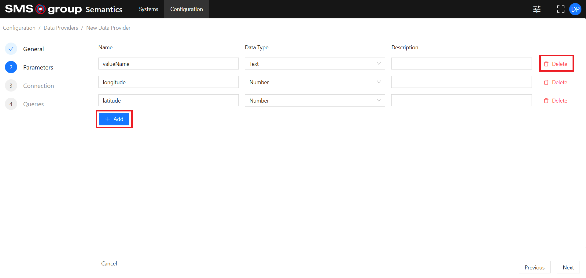 Create Data Provider Parameters