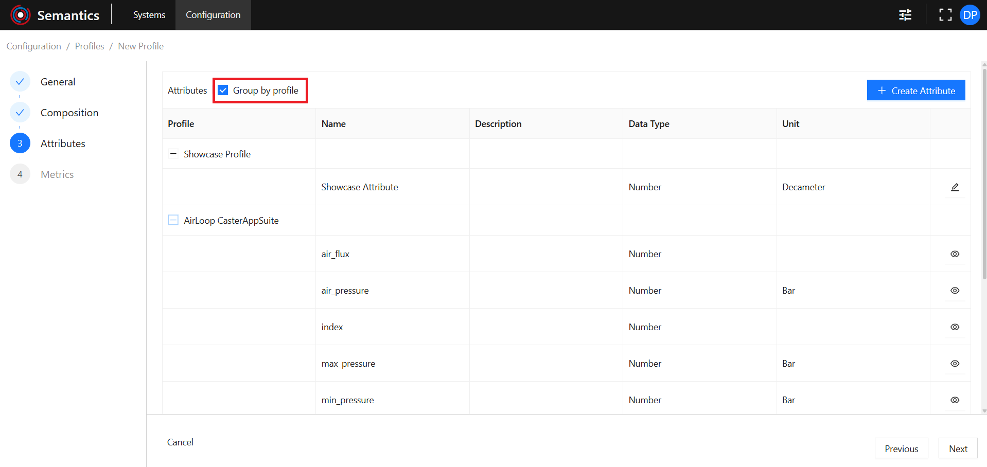 Create Profile Attributes Group By Profile