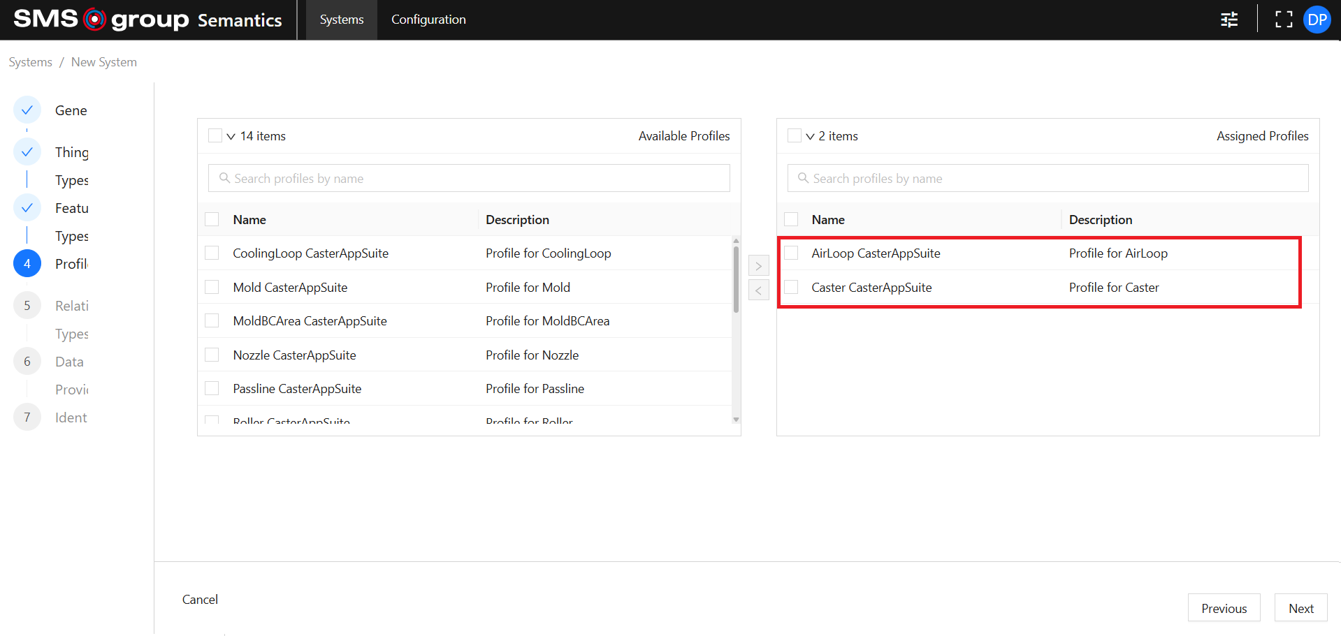 Create System Profiles Assigned Profiles