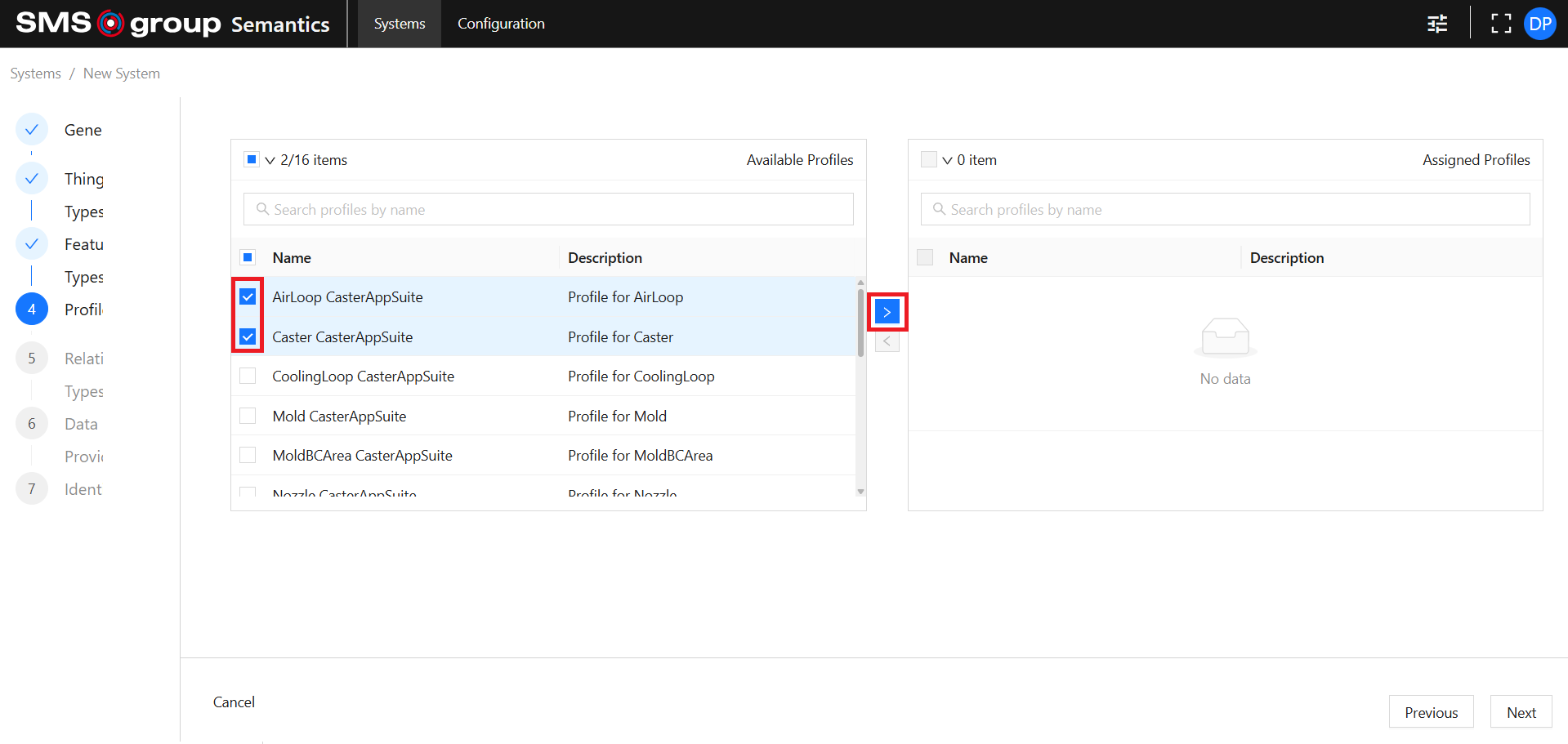Create System Profiles Available Profiles