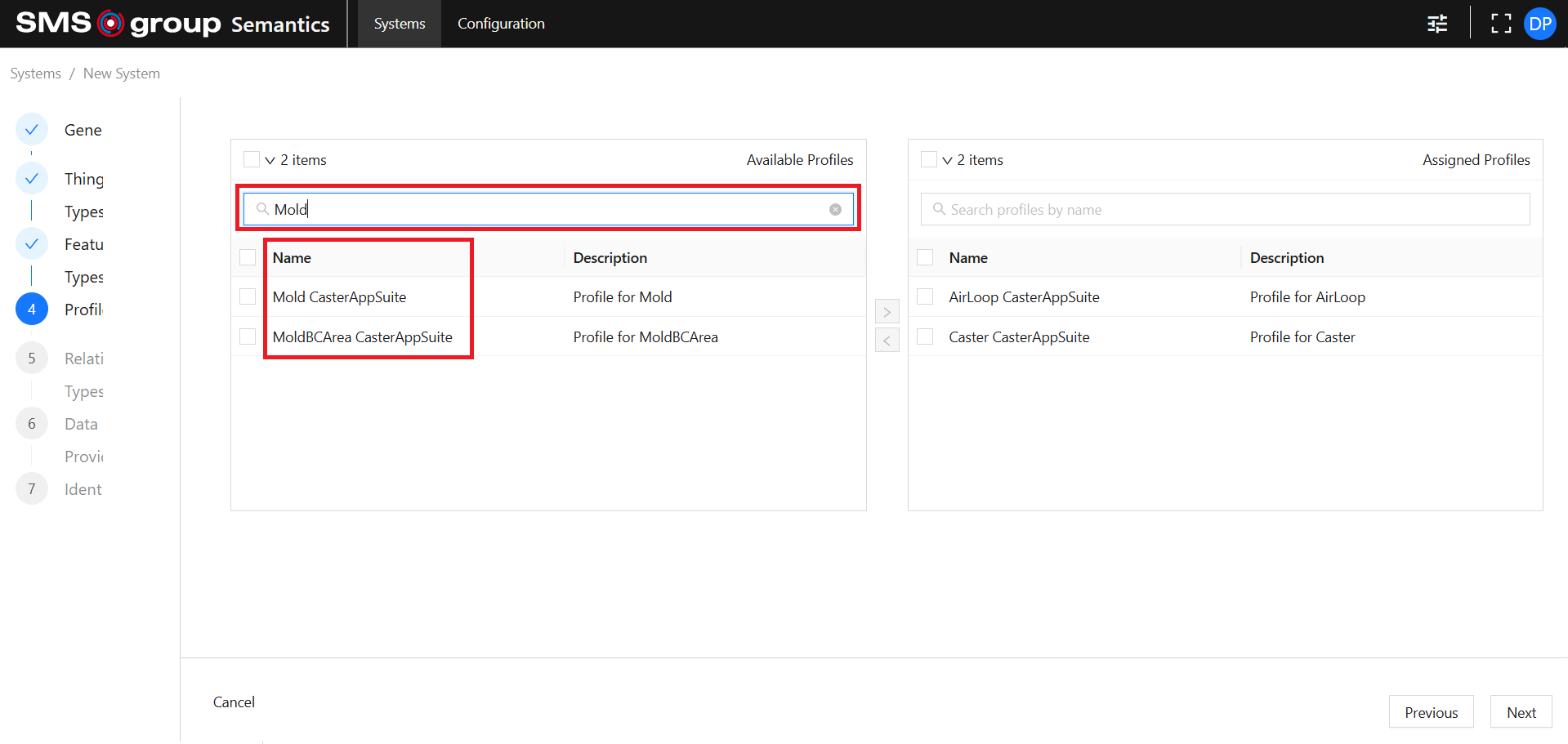 Create System Profiles Search