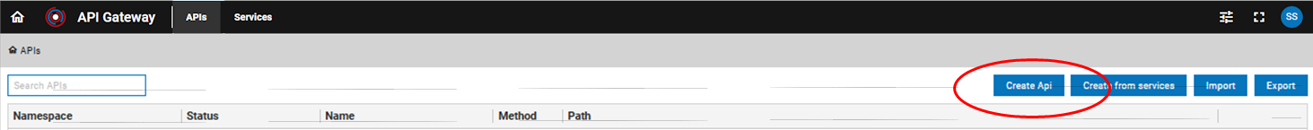 Create API button
