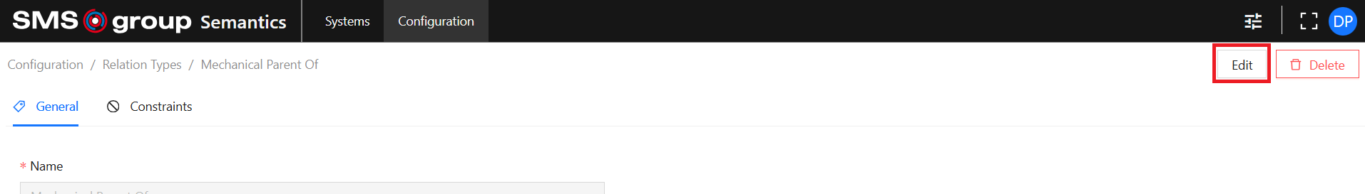 Relation Type View Edit Button