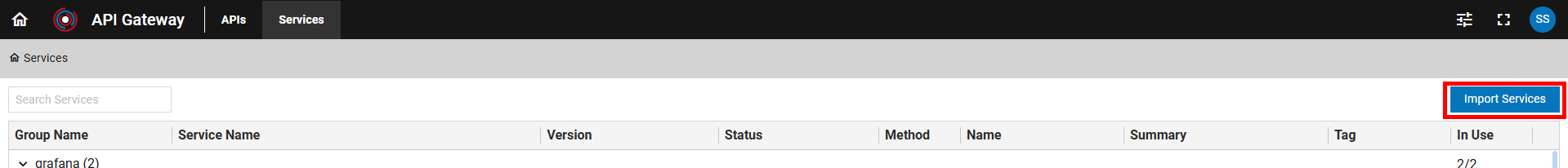 Import Services button